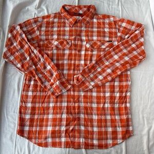 Columbia Men's Orange and White Plaid Omni Shade Outdoor Shirt